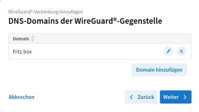 Der Assistent fragt nach einer DNS-Domain für die Verbindung.