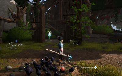 Screenshot von Kena in der Schmiede mit ihren gesammelten Rott